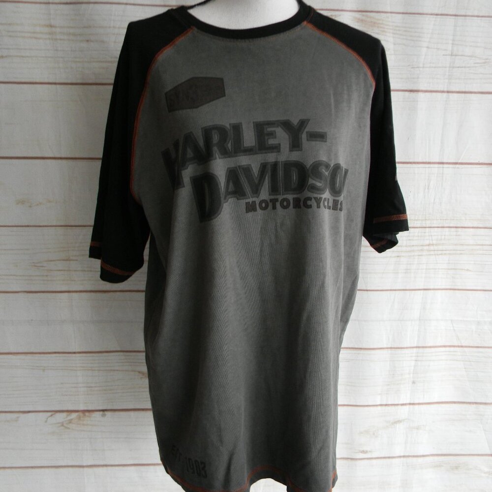 HARLEY DAVIDSON BLACK/GRAY RAGLAN MEN'S LOGO T-SHIRT SZ MEDIUM M